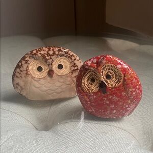 Vintage Art Pottery Owl Figurines - Red and Brown
